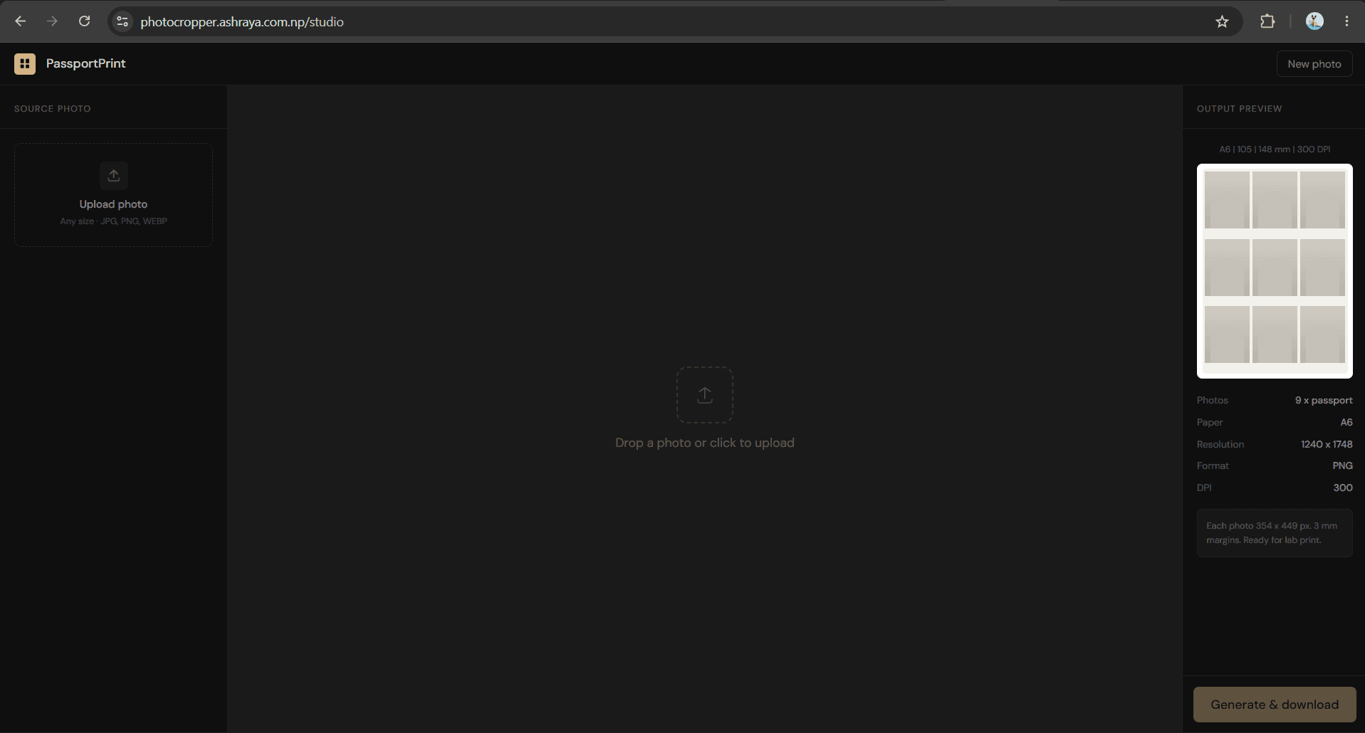 PhotoCropper website homepage screenshot